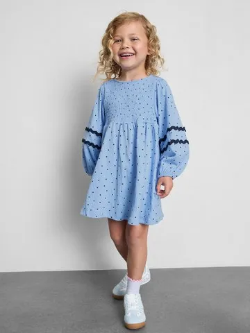 1-9yrs | Crinkle Balloon Sleeve Smock Dress