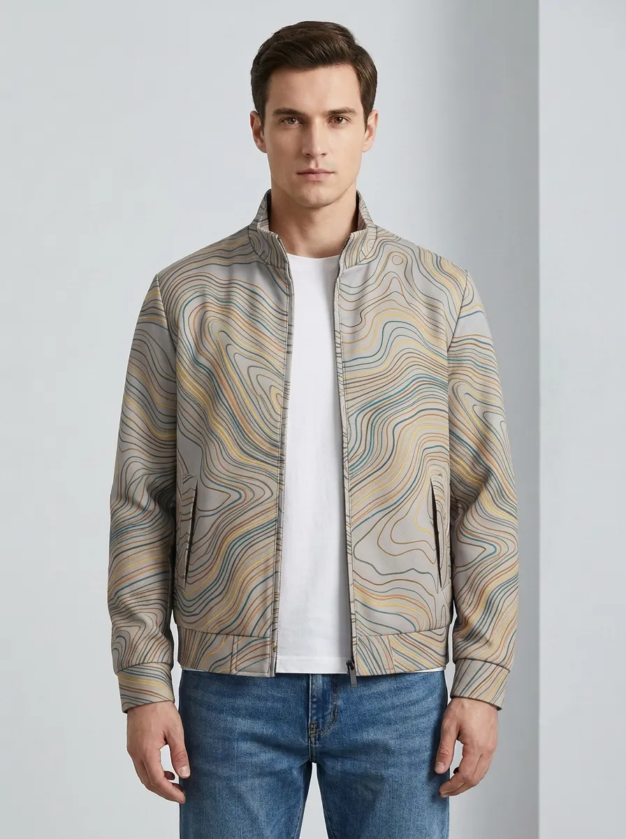 Men's Abstract Topographic Pattern Printed Jacket