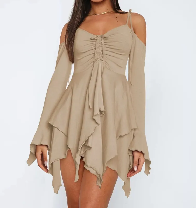 Plus Size Ruffle-Hem Tie-Shoulder Mini Dress