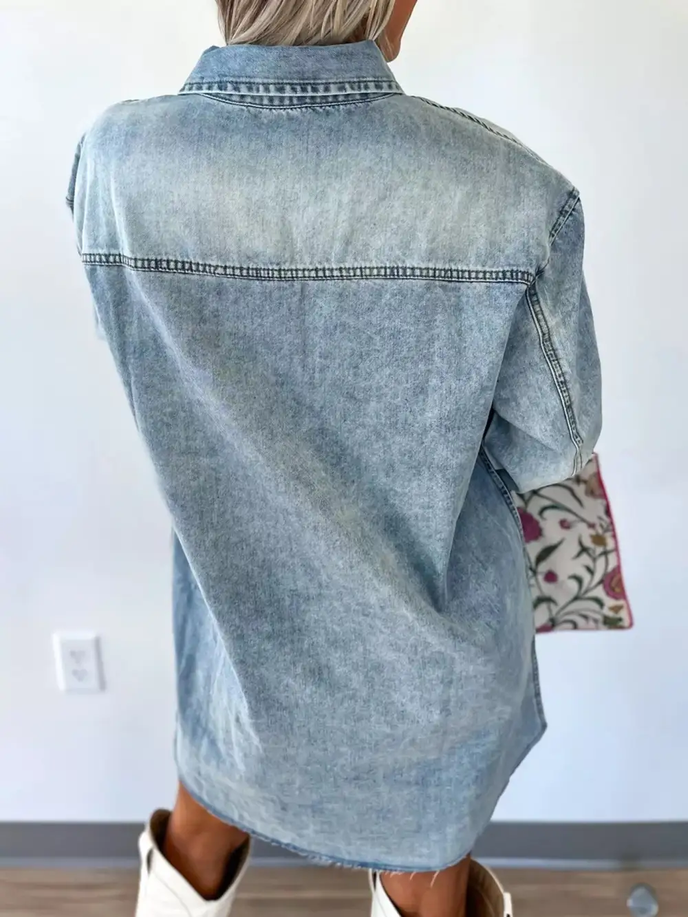 Relaxed Shape Denim Pocketed Shirt Dress