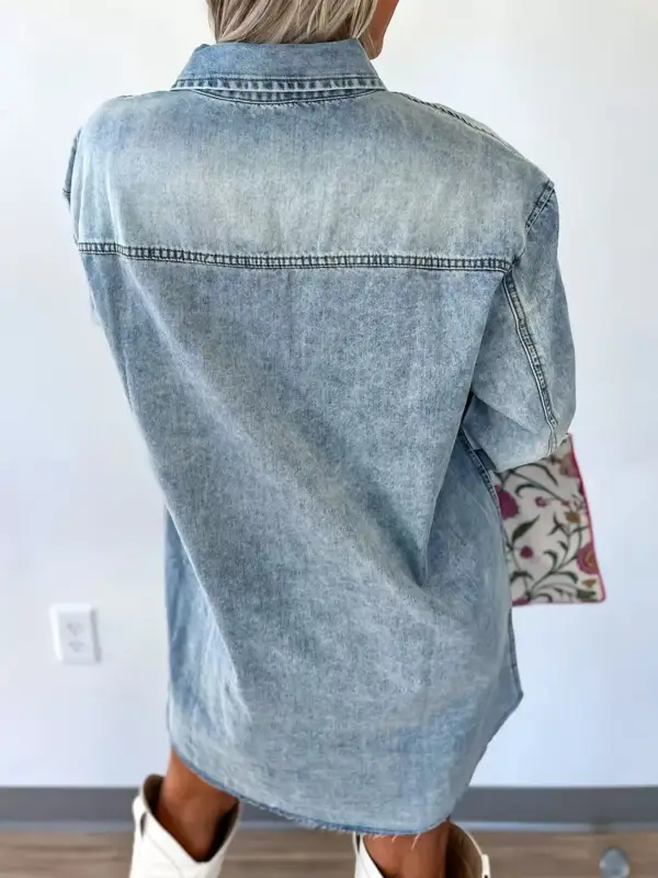 Relaxed Shape Denim Pocketed Shirt Dress