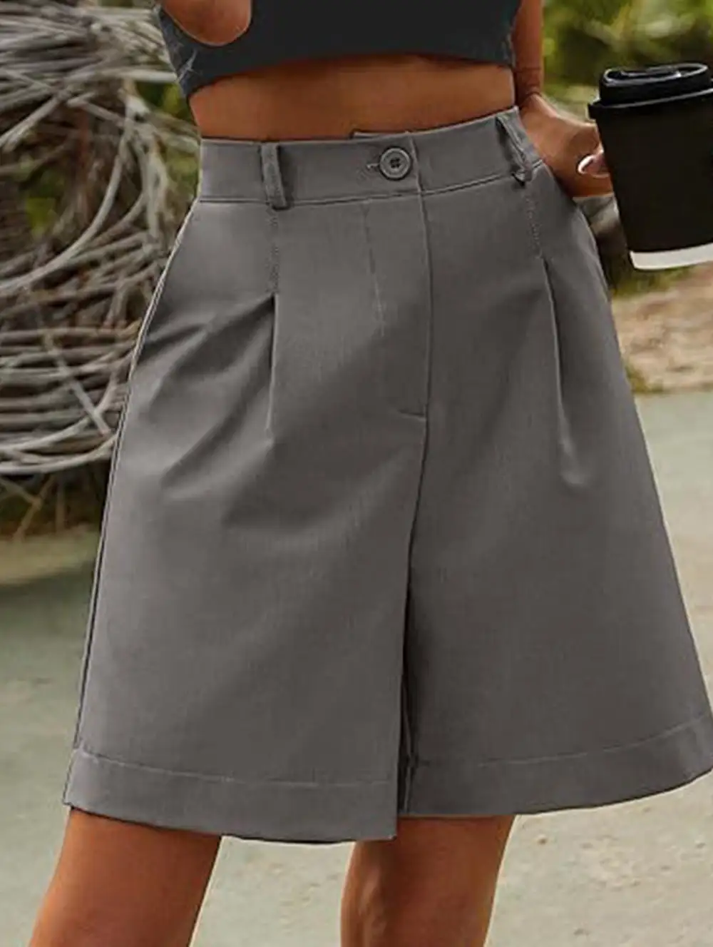 High-Waist Wide-Leg Suit Shorts