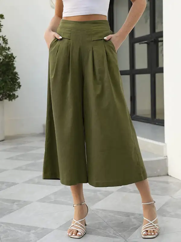 Woven Racer Pleated Shaped Cropped Wide Pants