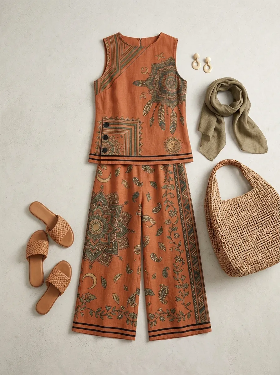 Women's Boho Mandala Paisley Printed Sleeveless Set