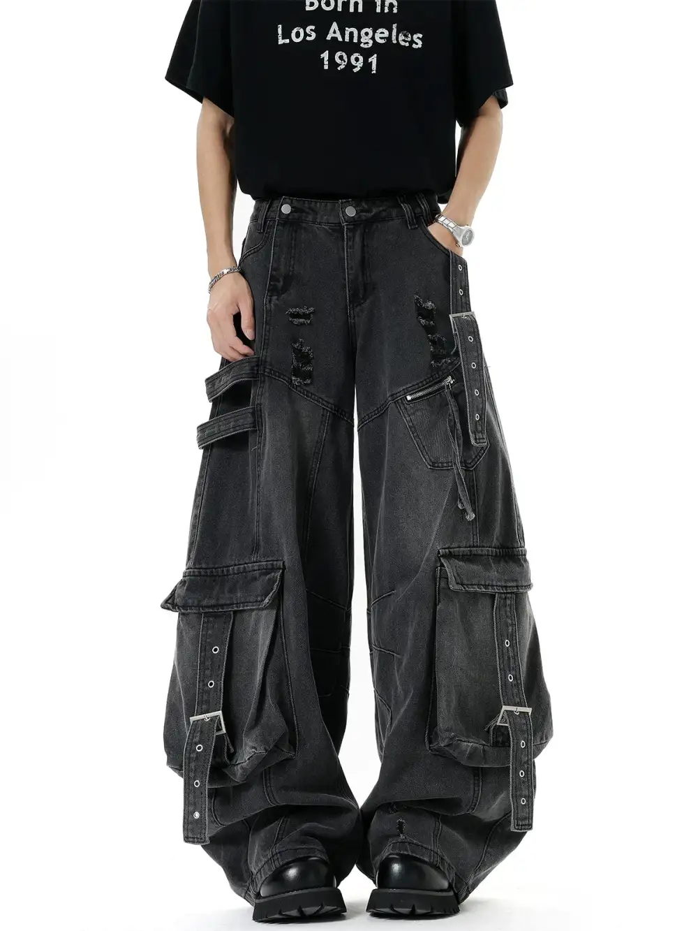 Distressed Harness Cargo Pants