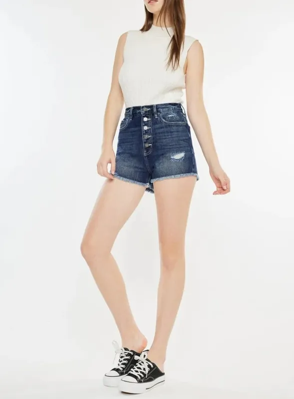 Raw Hem Button Fly Denim Shorts