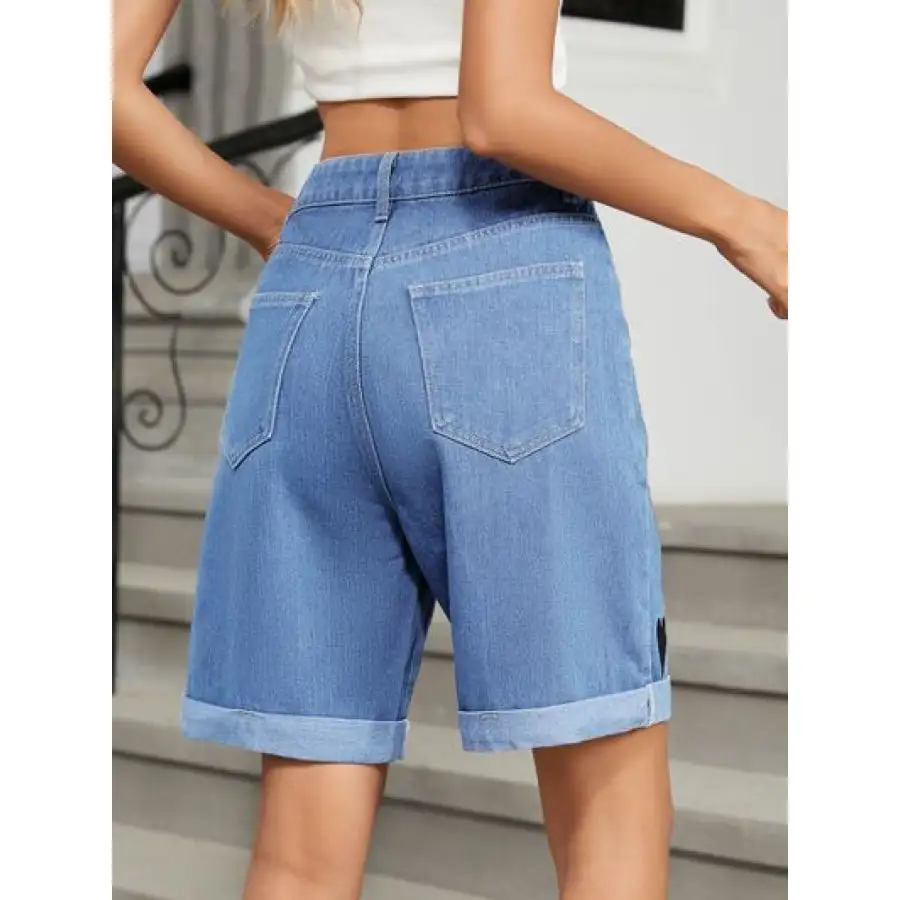 Rolled Hem Pocketed Denim Shorts