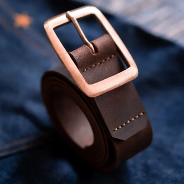 Brass Buckle Double Buckle Leather Belt