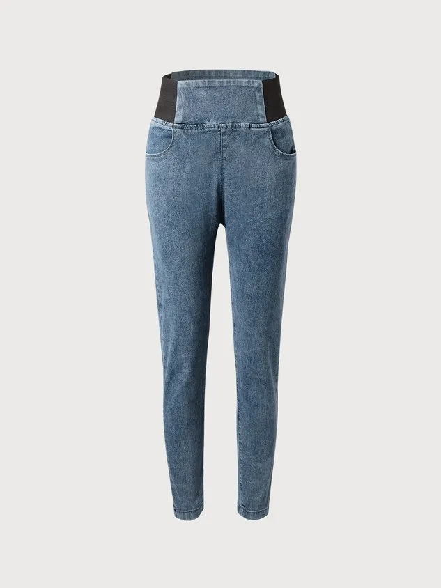 Women's Elasticity Waist Stretchy Loose Plain Denim Jeans