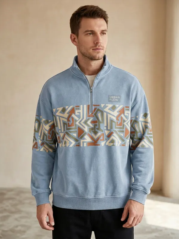 Layered Half-Zip Geometric Men's Half-Zip Sweatshirt