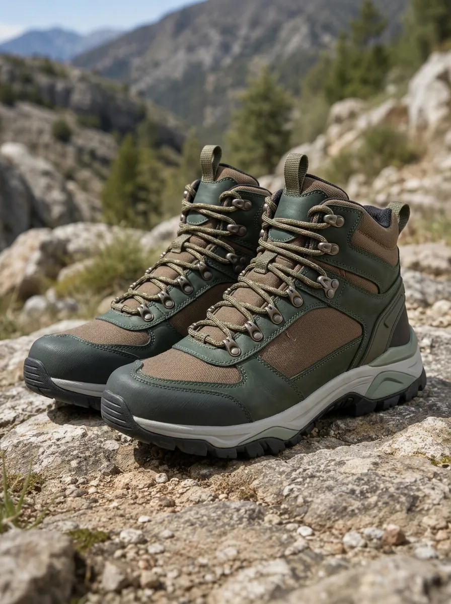 Men's Outdoor Hiking Enthusiast Green Brown Printed Boots