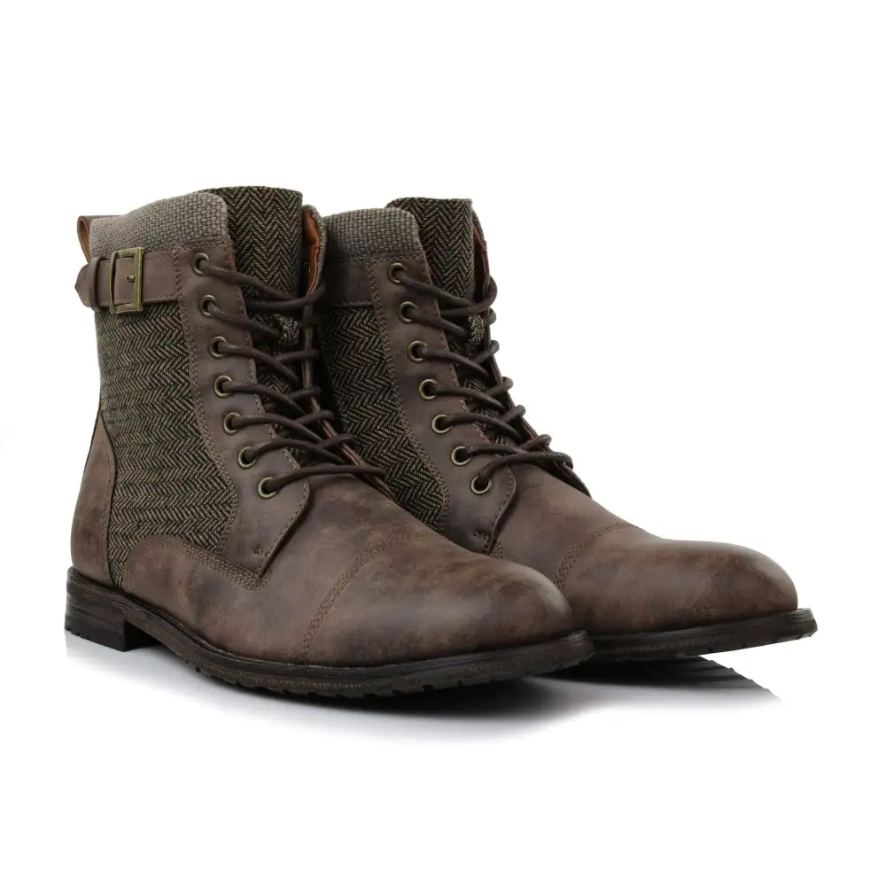 Classic Faux-Leather Lace-Up Zip-Up Combat Boots