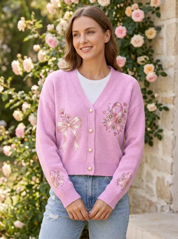Women's Romantic Floral Ribbon Bow Ribbon Printed Cardigan