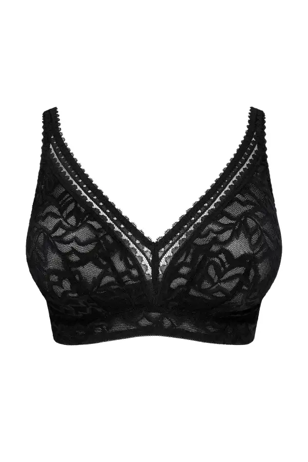 Women's Wireless Unpadded Leotard Back Scalloped Lace Embroidery Bra