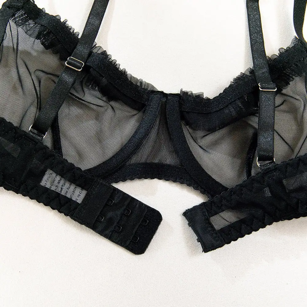 Pleated Mesh Lace Underwire Bra Set