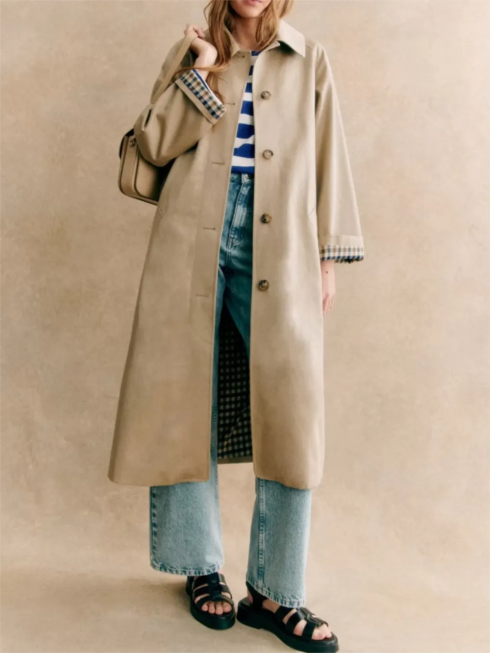 Khaki Trench Coat with Buttons