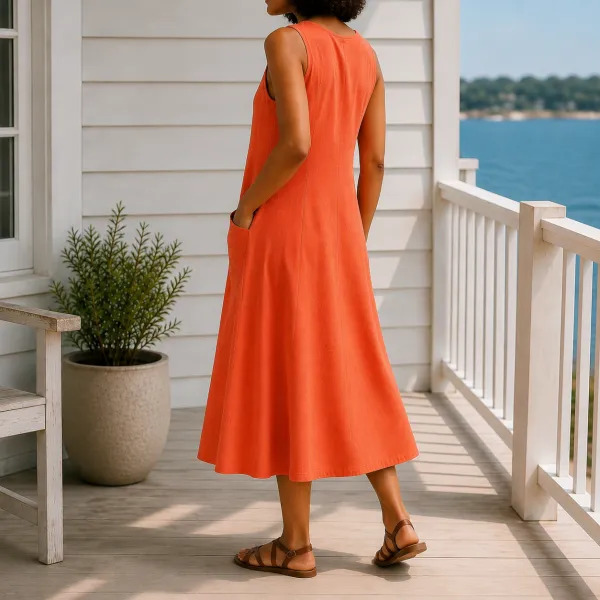 A-Line Sleeveless Midi Dress