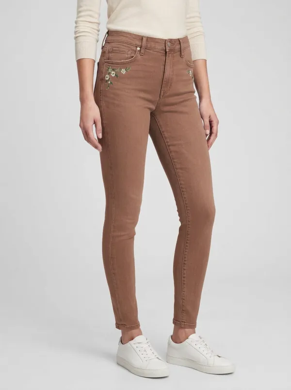 Women's Floral Daisy Embroidered Printed Slim Jeans