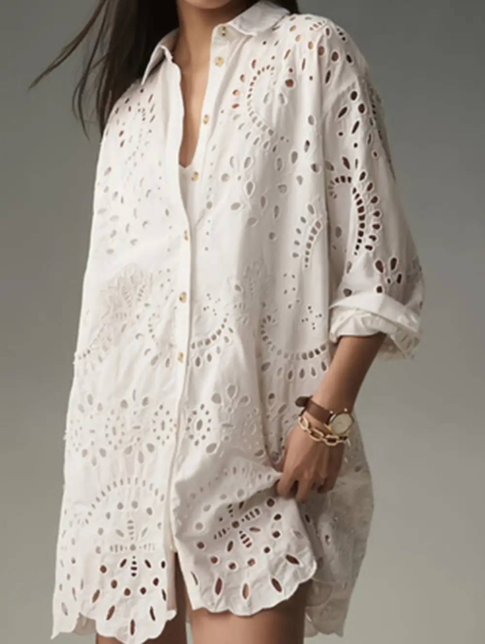 Openwork Buckle Lapel Shirt