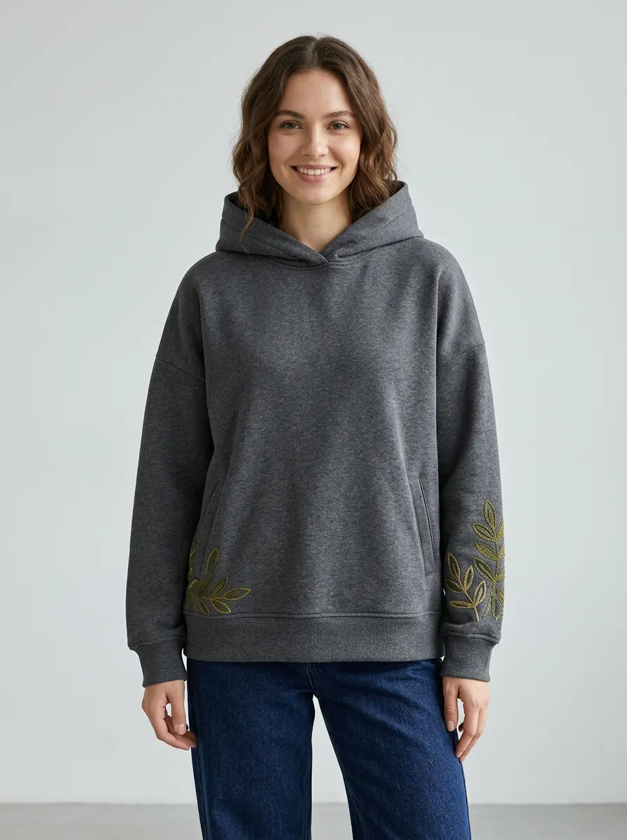 Graphic Detail Women's Botanical Leaf Graphic Nature Inspired Hoodie
