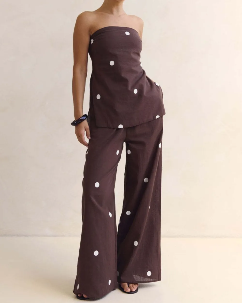 Strapless Polka Dot Top and Pants Set