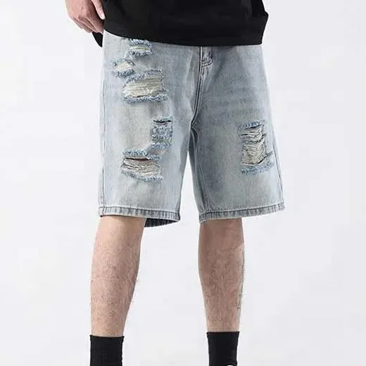 Relaxed Fit Ripped Distressed Denim Shorts