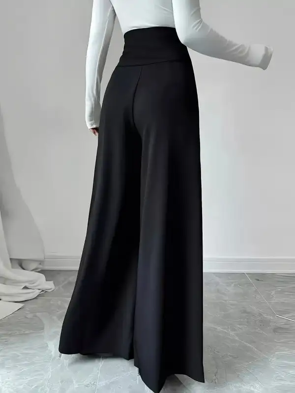 Wide Leg High Waist Button Detail Casual Pants