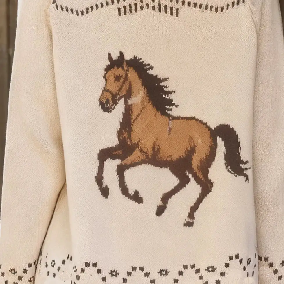 Galloping Horse Print Knit Cardigan