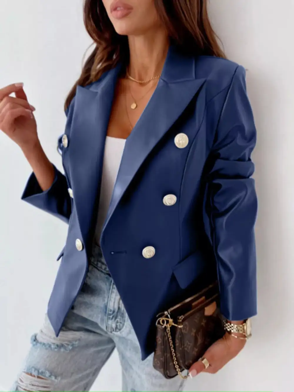 Polished Double-Breasted Lapel-Collar Blazer