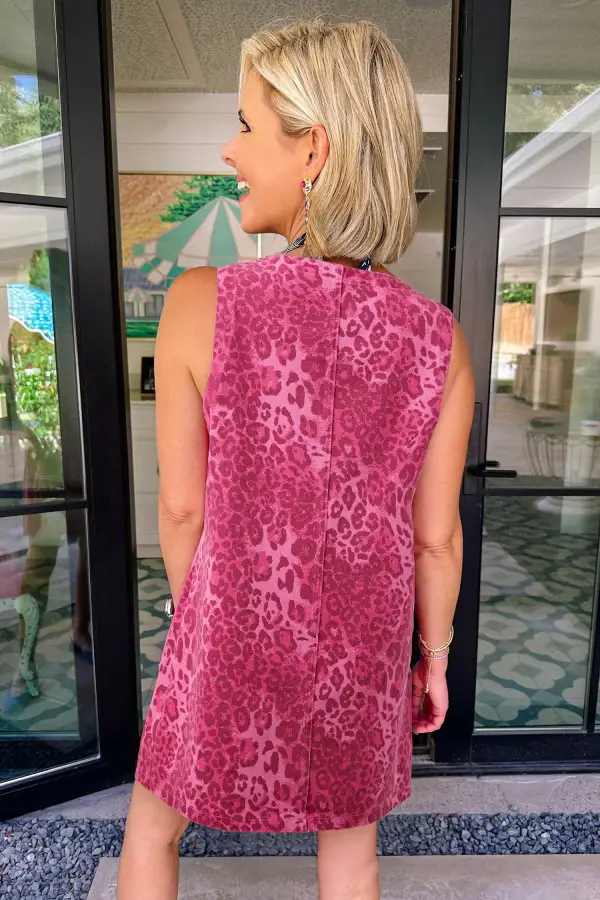 Animal Print Denim Button Front Dress Casual