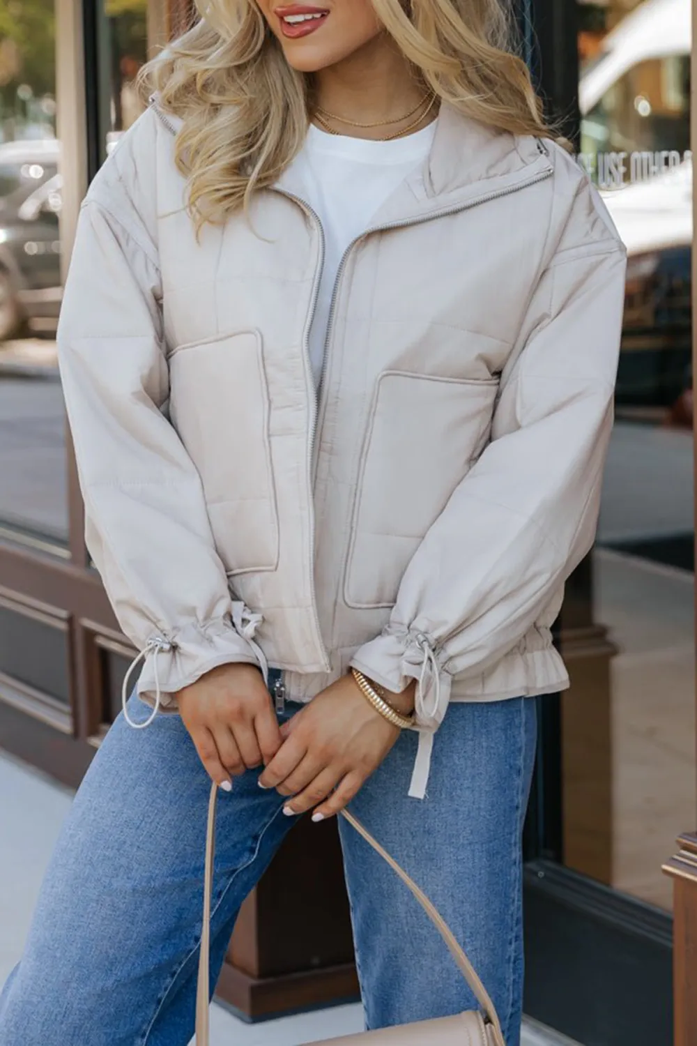 Beige Simple Down Jacket
