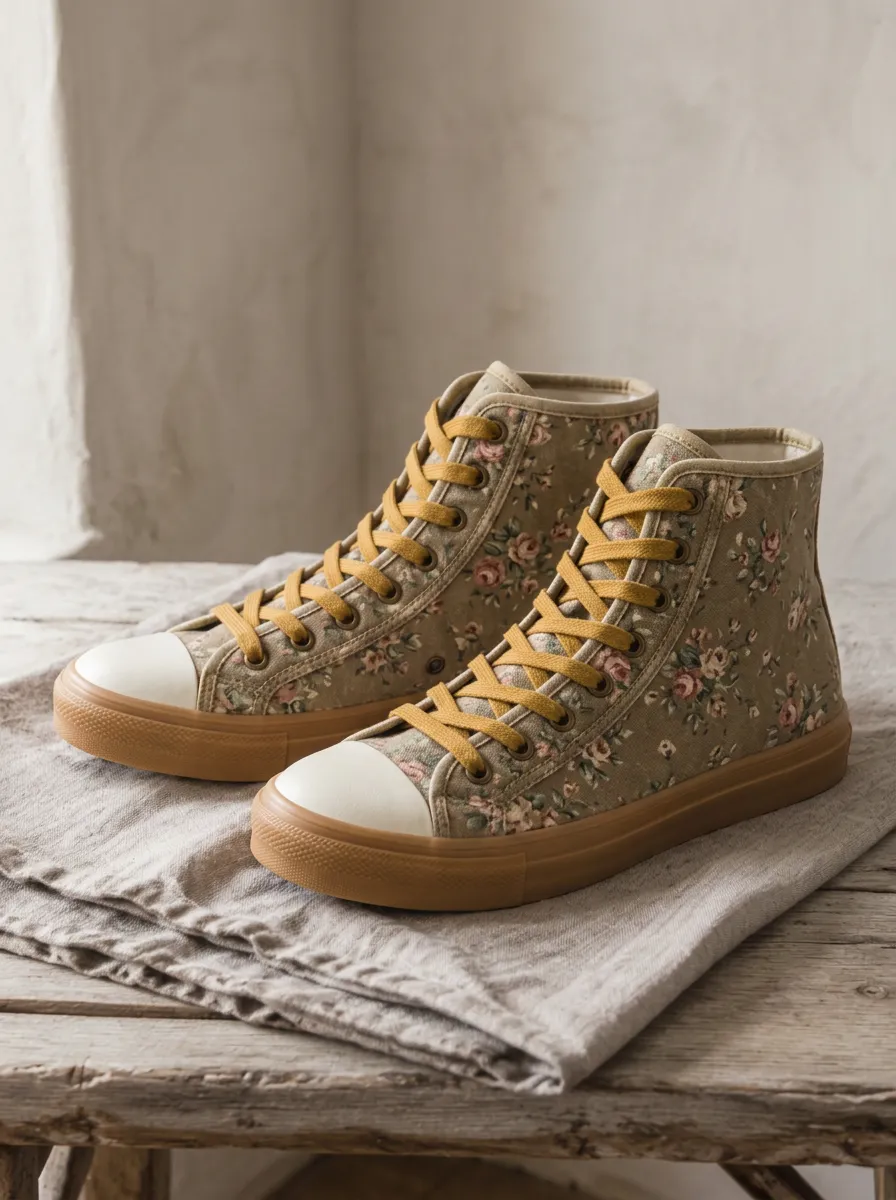 Unisex Refined Vintage Floral Pattern Patterned High Top Canvas Shoes