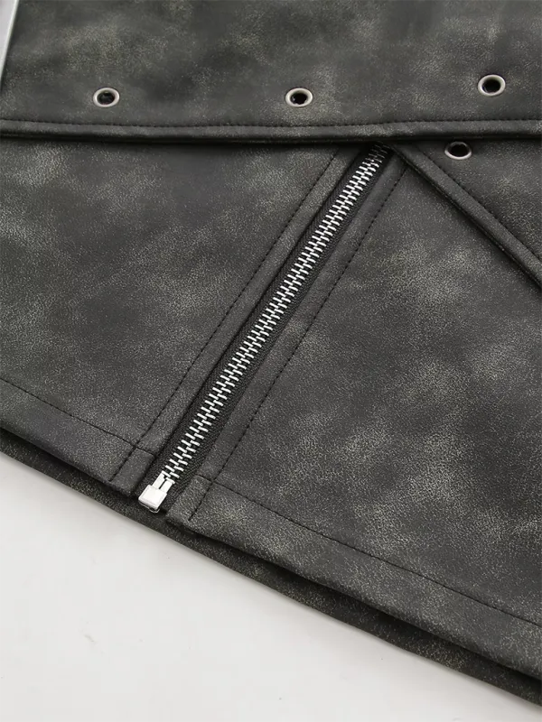 Faux Leather Pocket Detail Skirt