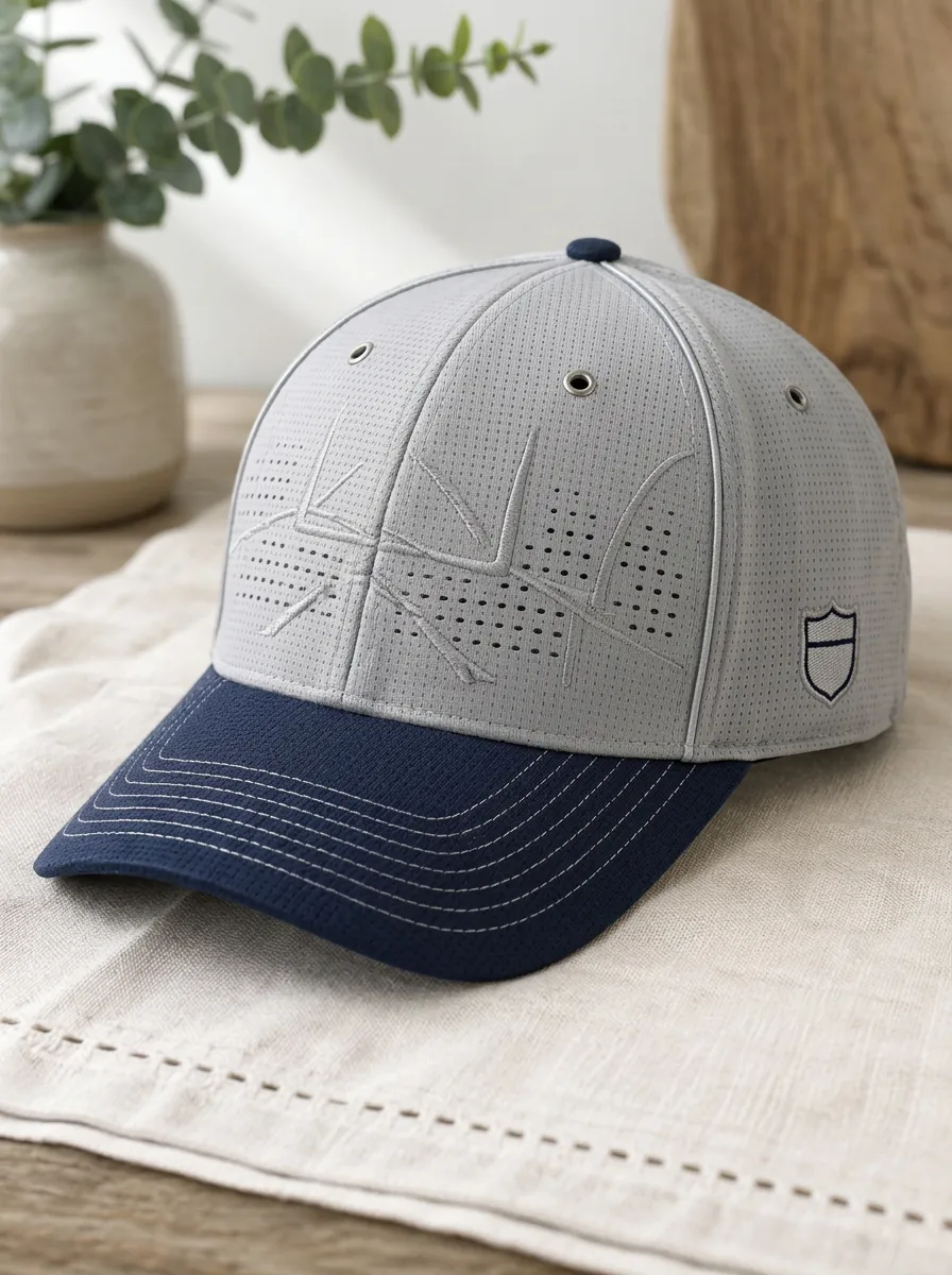 Men's Rugby Fan Grey Navy Laser-Cut Pattern Printed Cap