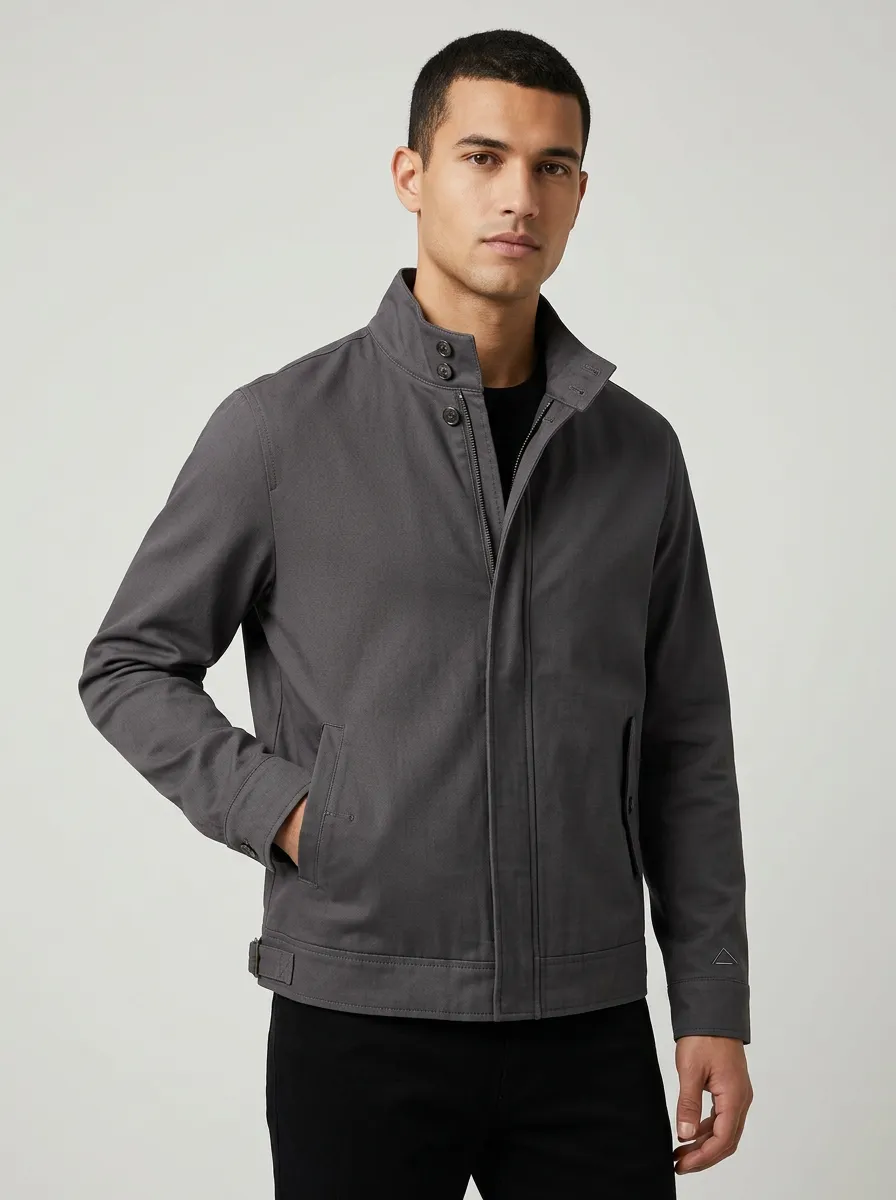 Men's Casual Minimalist Grey Stand Collar Printed Jacket