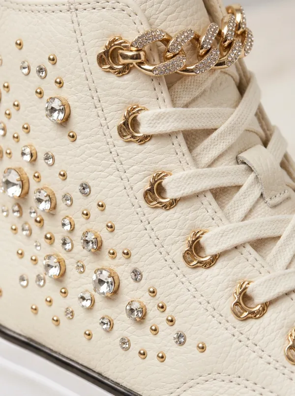 Lace-Detail Lace-Up High-Top Women's Rhinestone Platform Shoes