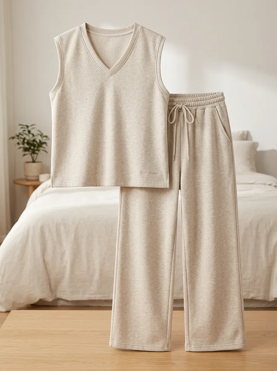 Drawstring Waist V-Neck Sleeveless Lounge Set
