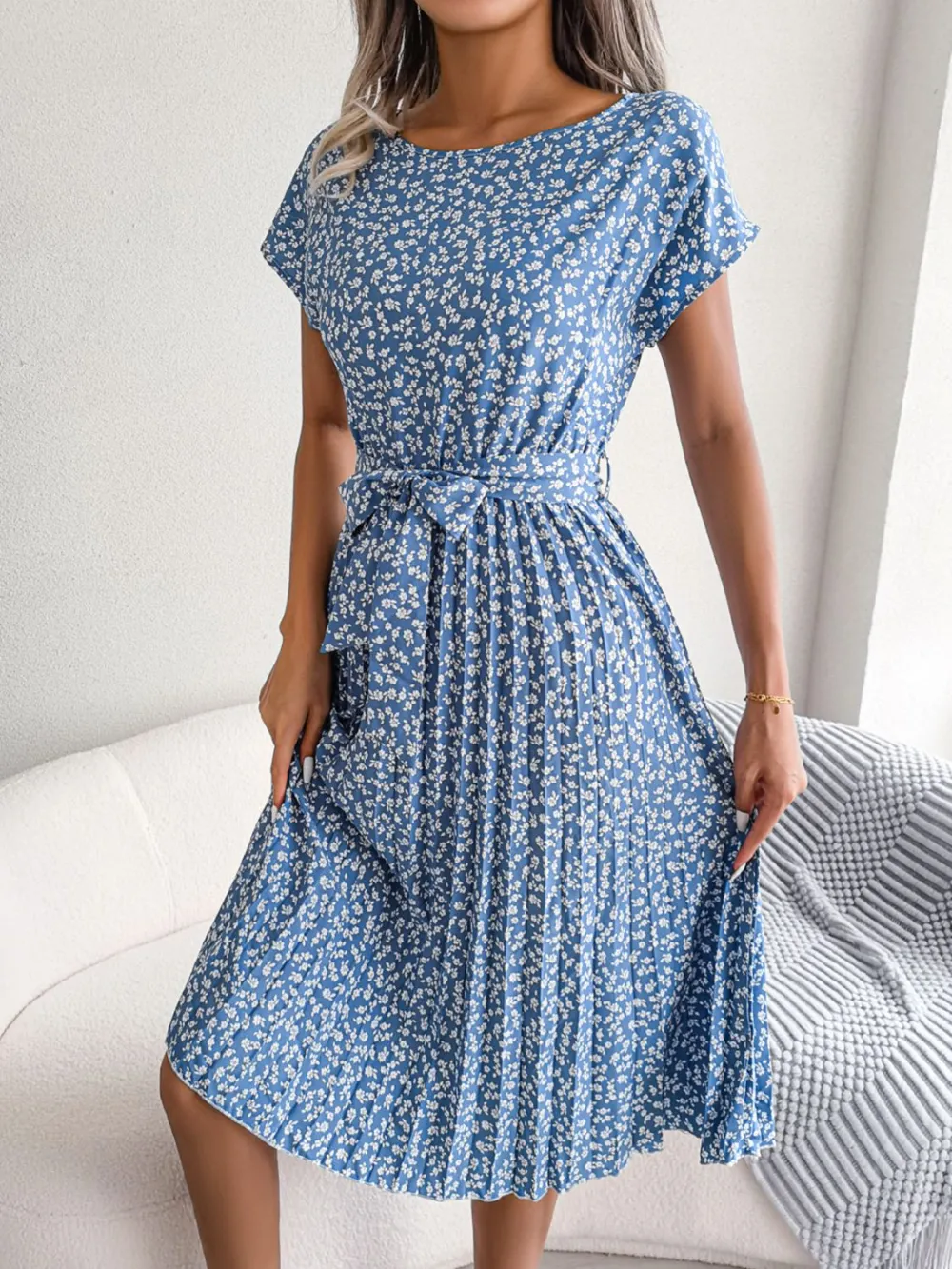 Soft Pleated Floral Dress