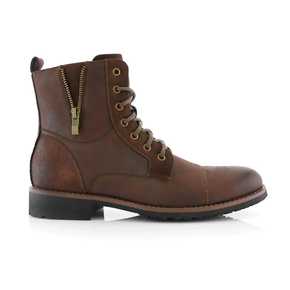 Suede Faux-Leather Cap-Toe Combat Boots