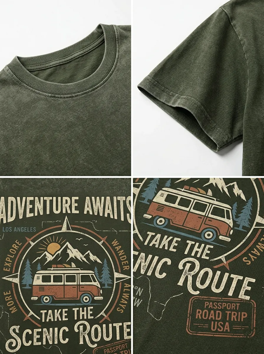 Unisex Adventure Travel Lover Camper Van Mountain Printed T-shirt