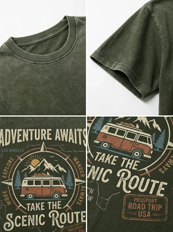 Unisex Adventure Travel Lover Camper Van Mountain Printed T-shirt