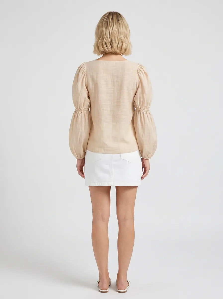 Classic Square-Neck Women's Puff-Sleeve Blouse