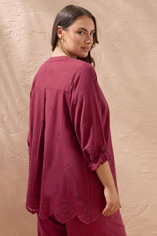 Burgundy Red Linen Broderie Blouse detail 3