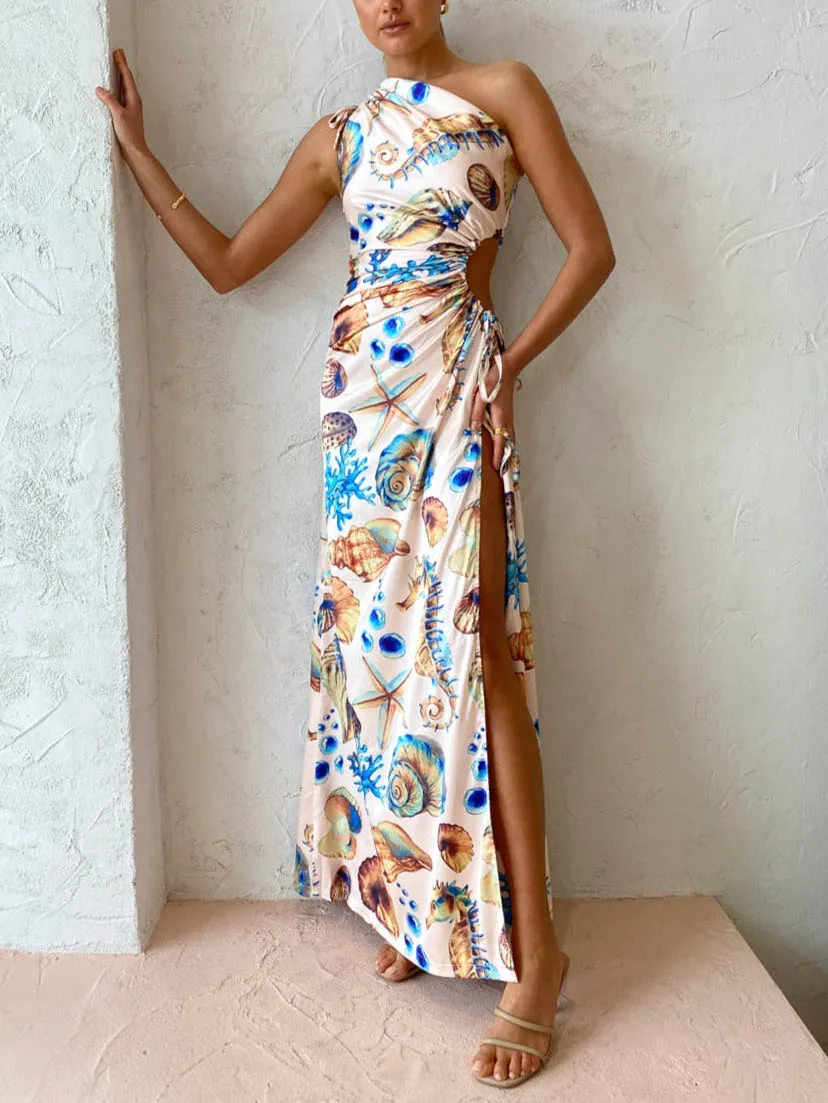 Shell Print Side Slit Maxi Dress