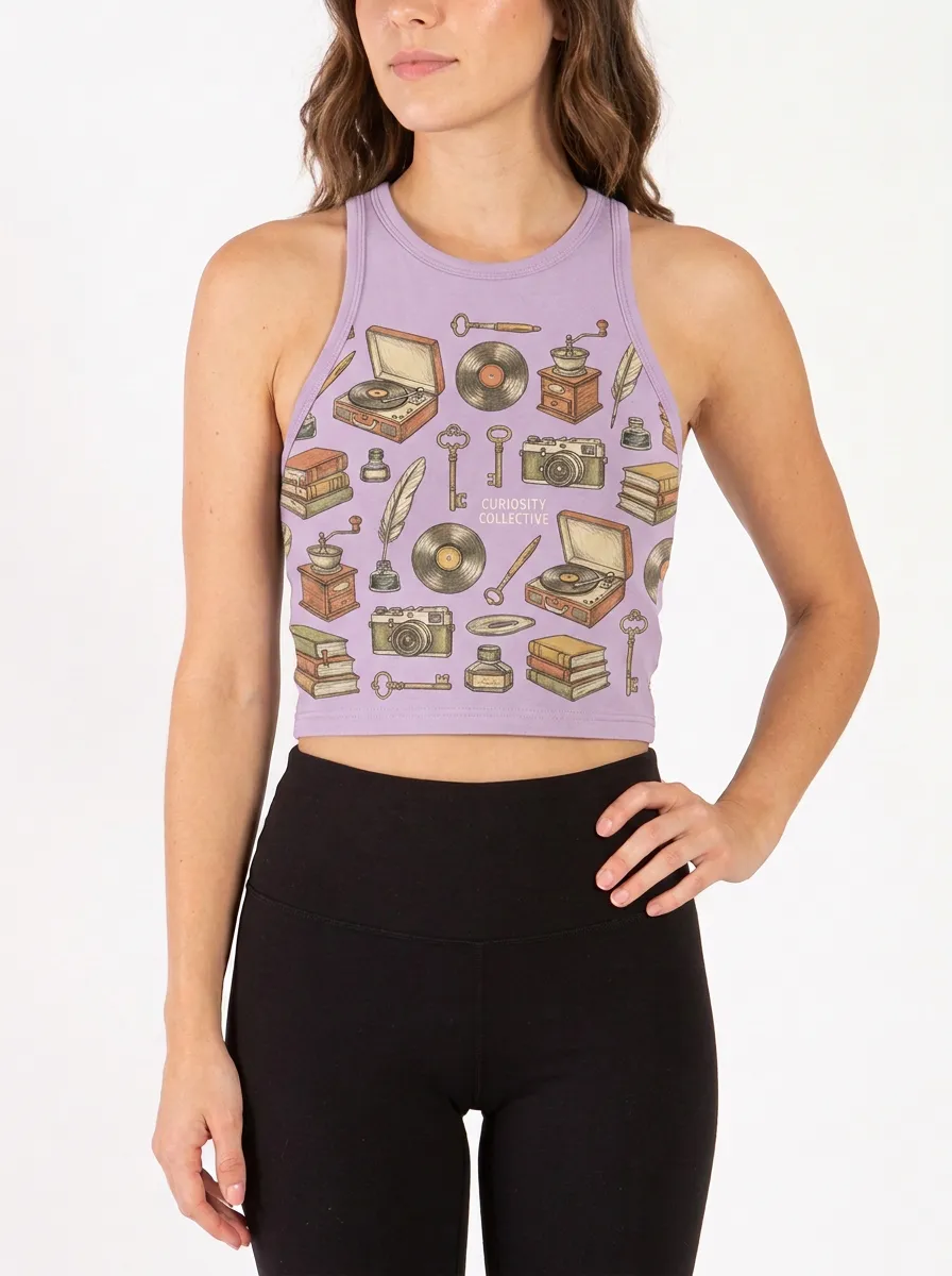 Women's Vintage Hobbyist Curiosity Collective Graphic Ribbed Crop Tank Top