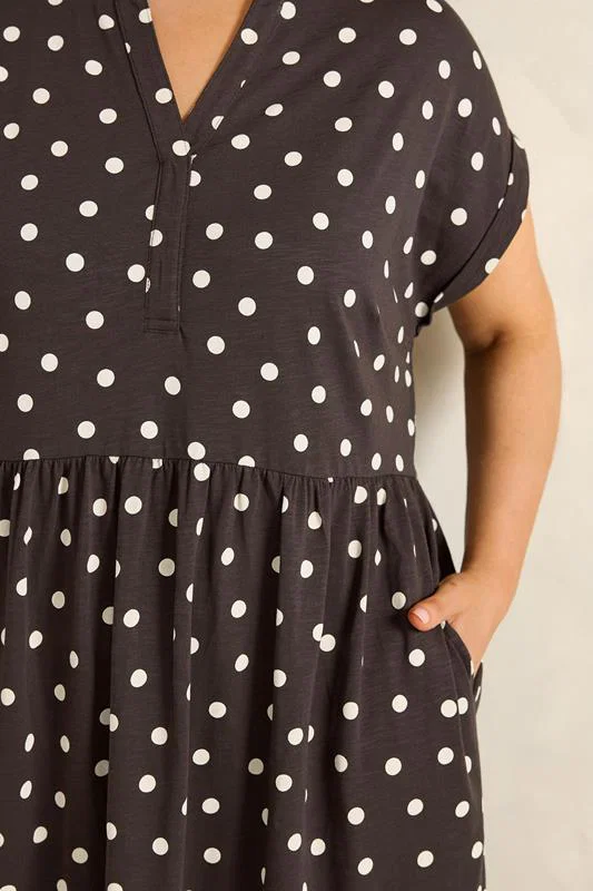 Chocolate Brown Cotton Spot Dress detail 3
