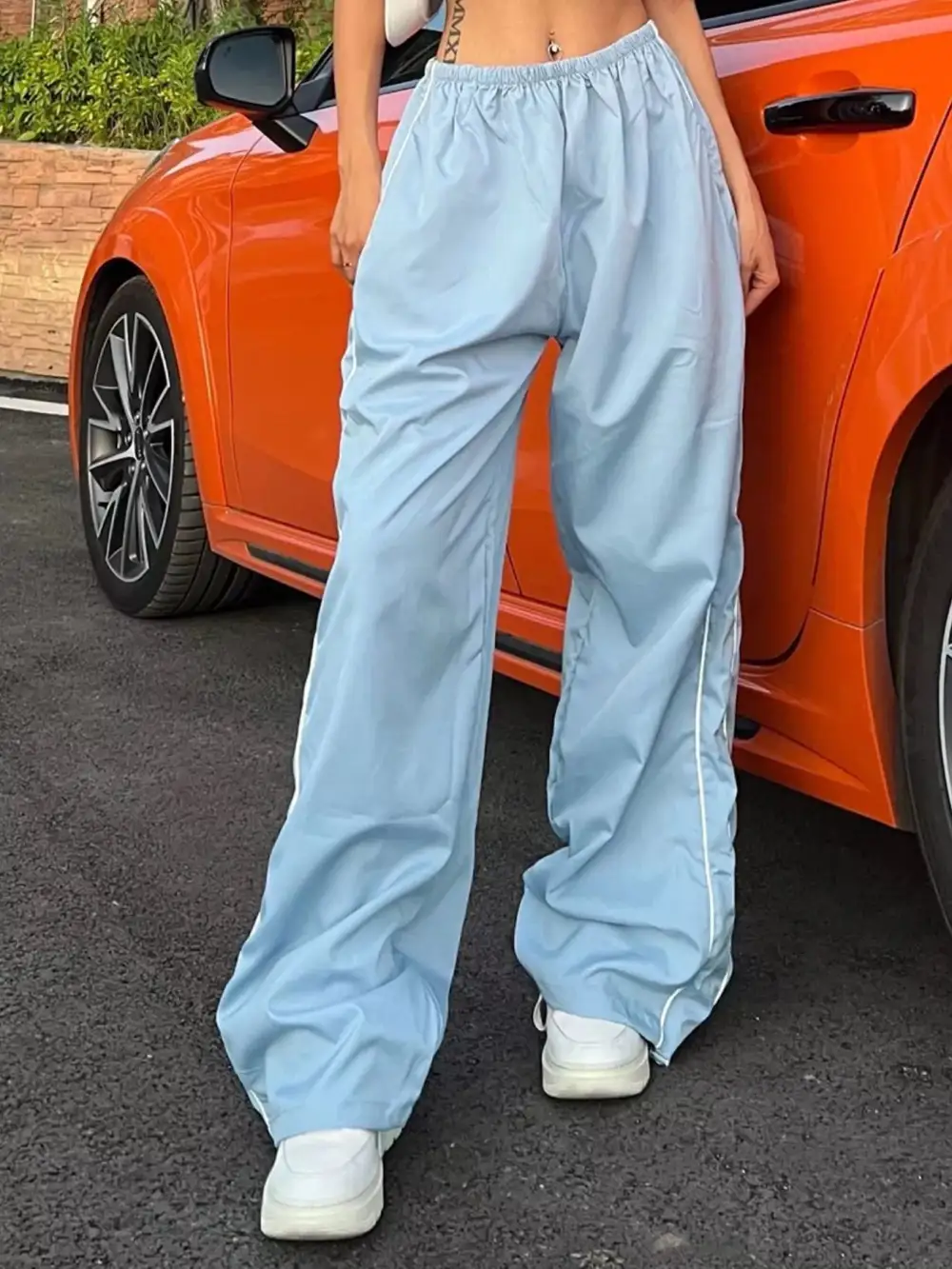 Elegant Elastic Waist Wide Leg Pants