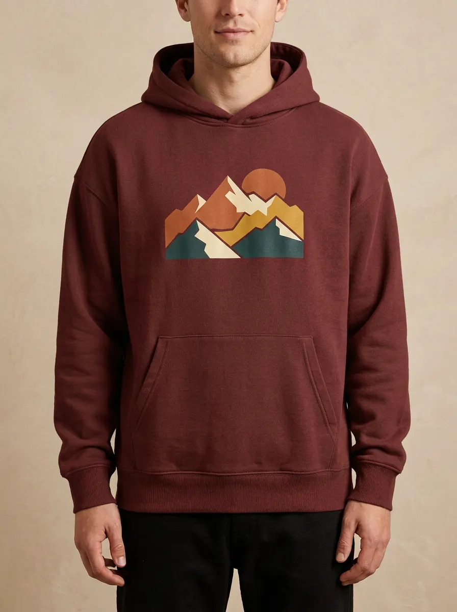 Unisex Stylized Mountain and Sun Hoodie