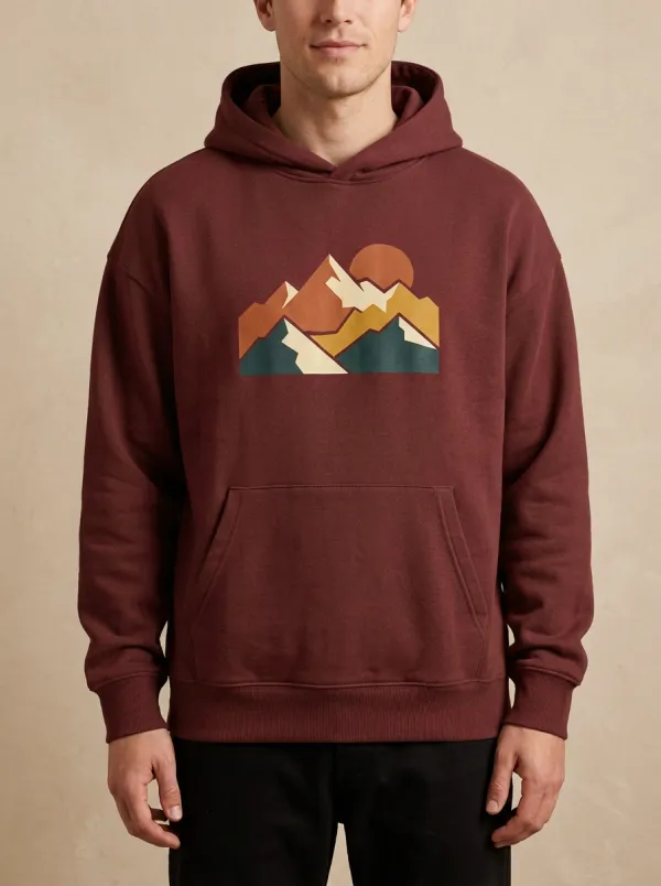 Unisex Stylized Mountain and Sun Hoodie
