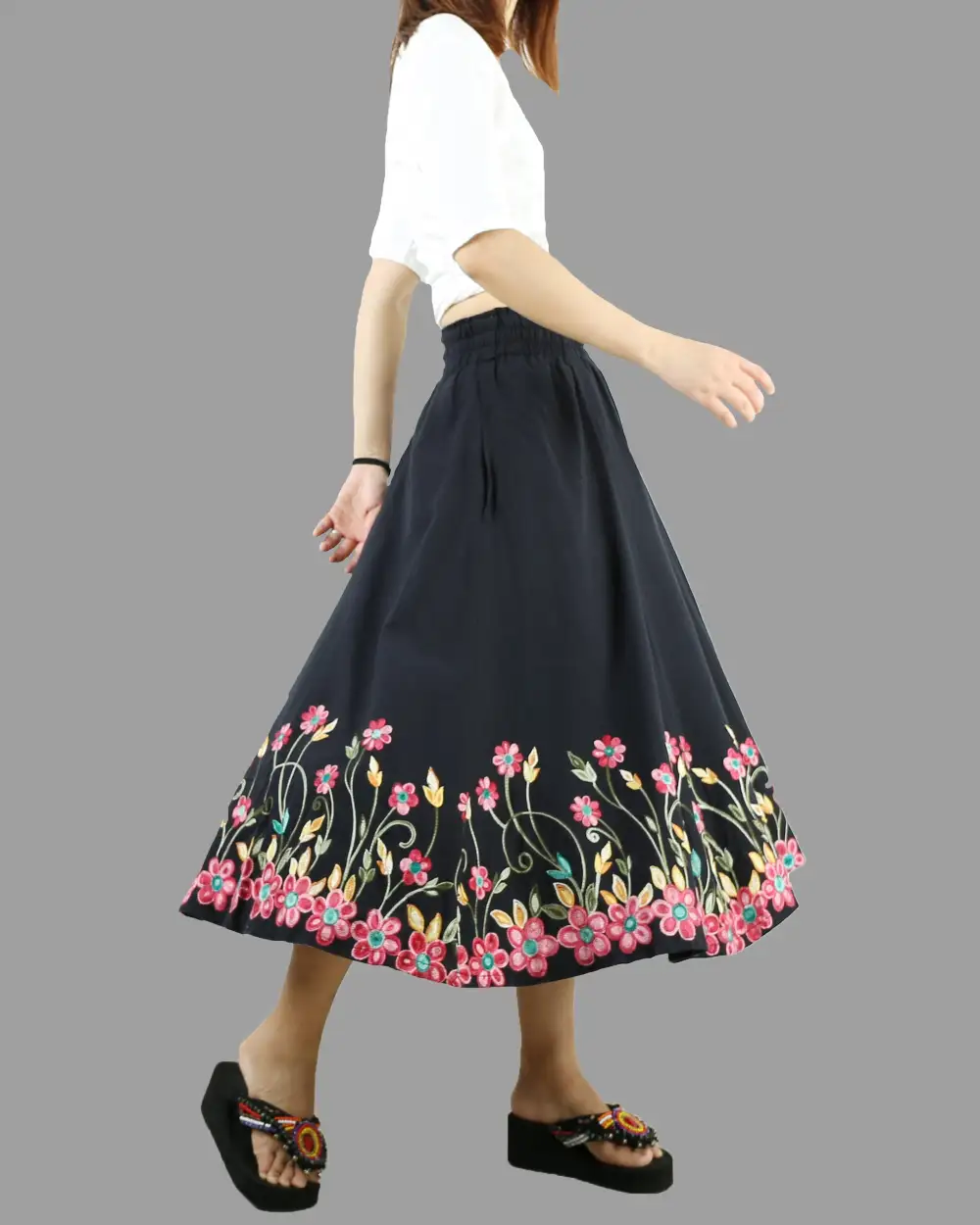 Everyday Embroidered Linen Maxi Skirt